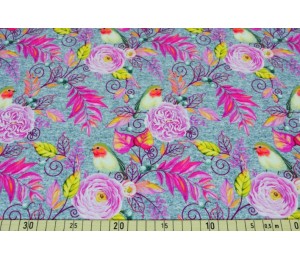 French Terry - Rotkehlchen grau pink